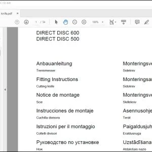 CLAAS Forage Harvesters DIRECT DISC 600 DIRECT DISC 500 Cutting knife Fitting Instructions Manual_DE_EN_FR_ES_IT_RU- PDF DOWNLOAD