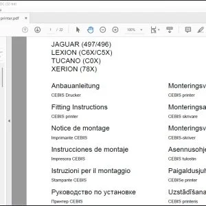 CLAAS Forage Harvesters JAGUAR (497496) LEXION (C6XC5X) TUCANO (C0X) XERION (78X) CEBIS printer Fitting Instructions Manual_DE_EN_FR_ES_IT_RU