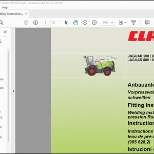 CLAAS Forage Haveresters JAGUAR 900  890  870  850  830 880  860  840  820 Fitting instructions Manual_DE_EN_FR_IT_RU_ES