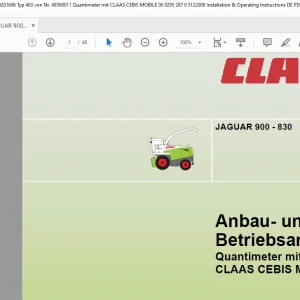 CLAAS JAGUAR 900 - 830 Quantimeter mit CLAAS CEBIS MOBILE Anbau- und Betriebsanleitung Manual - PDF DOWNLOAD