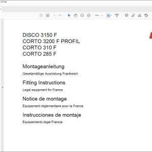 CLAAS Mower DISCO 3150 F CORTO 3200 F PROFIL 310 F 285 F Legal equipment for France Fitting instructions Manual_DE_EN_FR_IT_ES