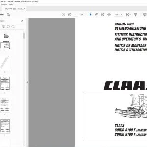 CLAAS Mowers CORTO 8100 F (JAGUAR 880 - 820) CORTO 8100 F (JAGUAR 695 - 690) FITTINGS INSTRUCTIONS AND OPERATOR´S Manual_DE_GB_FR