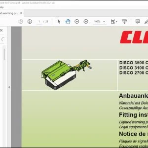 CLAAS Mowers DISCO 3500 C  3500 RC 3100 C  3100 RC 2700 C  2700 RC Lighted warning plates Legal equipment for France Fitting Instructions Manual_DE_EN_FR_ES_IT_RU