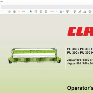 CLAAS PU 380  PU 380 HD Type 429 PU 300  PU 300 HD Type 428 Jaguar 900  890  870  850  830 Type 492 Jaguar 880  860  840   820 Type 491 Operator's manual