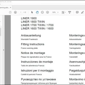 CLAAS Swather LINER 1900 1800 TWIN 1700 TWIN  1700 1600 TWIN  1600 France warning plate Fitting Instructions Manual_DE_FR_EN_ES_IT