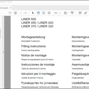 CLAAS Swather LINER 500 450  LINER 420 370  LINER 320 France warning plates Fitting Instructions Manual_DE_FR_EN_ES_IT