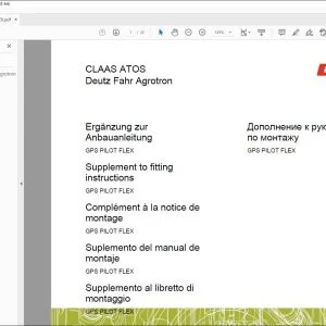 CLAAS Tractor Claas ATOS Deutz Fahr Agrotron GPS PILOT FLEX Supplement to fitting instructions Manual_DE_EN_FR_IT_ES