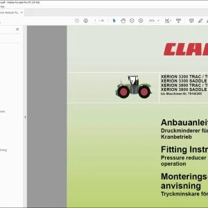 CLAAS Tractor XERION 3300 TRAC TRAC VC 3300 SADDLE TRAC3800 TRAC TRAC VC 3800 SADDLE TRAC Pressure reducer for crane operation FITTINGS INSTRUCTIONS Manual_DE_EN_SV