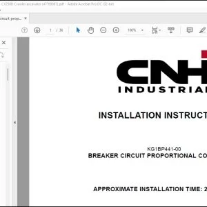 CNH Breaker circuit proportional control Kit CX250D Crawler Excavator Installation Instructions Manual