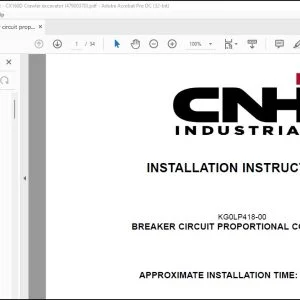 CNH Breaker circuit proportional control kit CX160D Crawler Excavator Installation Instructions Manual