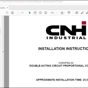 CNH CX145C SR Crawler Excavator Double-Acting Circuit Proportional Control Kit Installation Instructions Manual 47724366