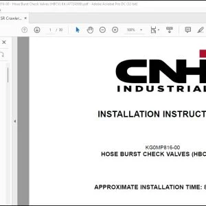 CNH CX145C SR Crawler Excavator Hose Burst Check Valves (HBCV) Kit Installation Instructions Manual