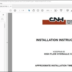 CNH CX350B CX370B Crawler Excavators Kit High flow hydraulic kit Installation Instructions Manual