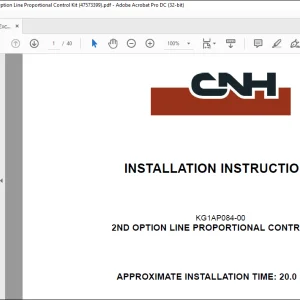CNH CX75C SR Midi Excavator 2nd Option Line Proportional Control Kit Installation Instructions Manual - PDF