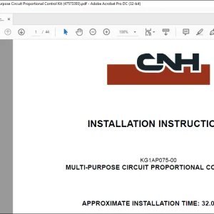 CNH CX75C SR Midi Excavator Multi-Purpose Circuit Proportional Control Kit Installation Instructions Manual