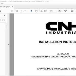 CNH Double-Acting Circuit proportional control kit CX250D Crawler Excavator Installation Instructions Manual 47789088