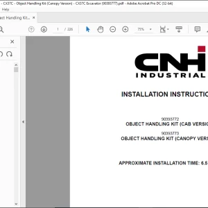 CNH Object Handling Kit (Cab Version) & Object Handling Kit (Canopy Version) CX37C Excavator Instructions Manual