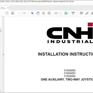 CNH One Auxiliary Two-Way Joystick E CX26C CX30C CX33C CX37C E26C E30C E33C E37C Mini Excavator Installation Instructions Manual