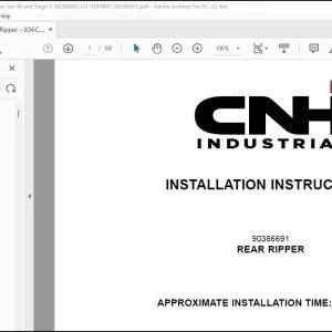 CNH Rear Ripper 836C 836C AWD Grader Tier 4B & Stage V Installation Instructions Manual 90386692 - PDF DOWNLOAD