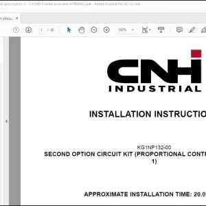 CNH Second option circuit kit CX130D Crawler Excavator Installation Instructions Manual - PDF