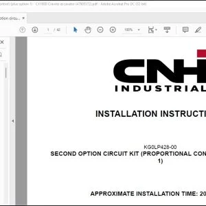 CNH Second option circuit kit (proportional control) (plus option 1) CX160D Crawler Excavator Installation Instructions Manual