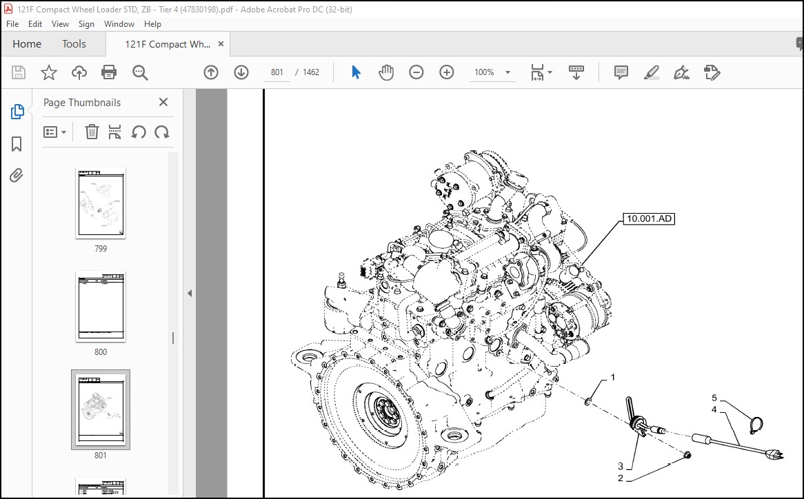 Case 121f Compact Wheel Loader Std Zb - Tier 4 Parts Catalog Manual 