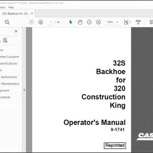 Case 32S Backhoe for 320 Construction King Operator's Manual 9-1741 - PDF DOWNLOAD