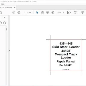 Case 435 - 445 Skid Steer Loader 445CT Compact Track Loader Repair Manual 6-75491 - PDF