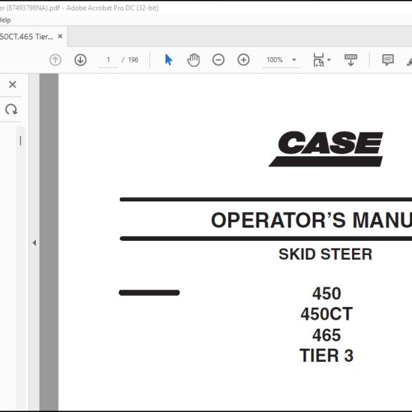 Case 450 450CT 465 Tier 3 Skid Steer Operator's Manual 87493798