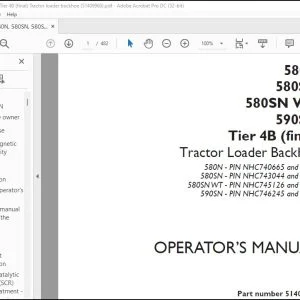 Case 5580N 580SN 580SN WT 590SN Tier 4B (final) Tractor Loader Backhoe Operator's Manual