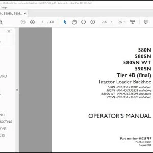 Case 580N 580SN 580SN WT 590SN Tier 4B (final) Tractor Loader Backhoe Operator's Manual 48029757 - PDF