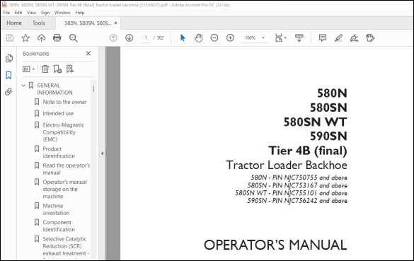 Case 580N 580SN 580SN WT 590SN Tier 4B (final) Tractor Loader Backhoe ...