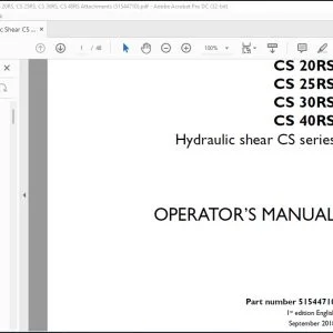 Case CS 12RS CS 20RS CS 25RS CS 30RS CS 40RS Hydraulic shear CS series Operator's Manual 51544710