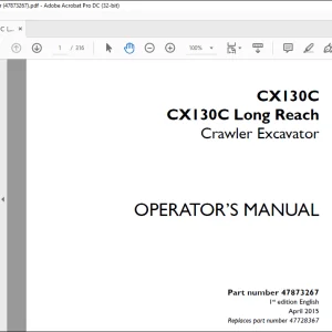 Case CX130C CX130C Long Reach Crawler Excavator Operator's Manual 47873267 - PDF DOWNLOAD
