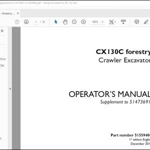 Case CX130C Forestry Crawler Excavator Supplement to 51473691 Operator's Manual - PDF