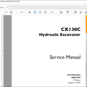 Case CX130C Hydraulic Excavator Service Manual 48024945 - PDF DOWNLOAD