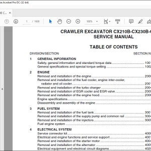 Case CX210B-CX230B-CX240B Crawler Excavator Service Manual SM210BTOC - PDF DOWNLOAD