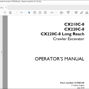 Case CX210C-8 CX220C-8 CX220C-8 Long Reach Crawler Excavator Operator's Manual 51508169 - PDF DOWNLOAD