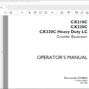 Case CX210C CX220C CX220C Heavy Duty LC Crawler Excavator Operator's Manual 51548642 - PDF DOWNLOAD