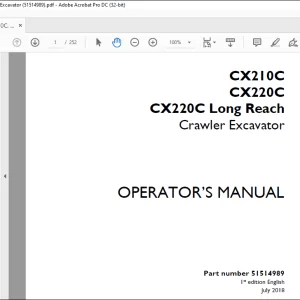 Case CX210C CX220C CX220C Long Reach Crawler Excavator Operator's Manual 51514989 - PDF DOWNLOAD
