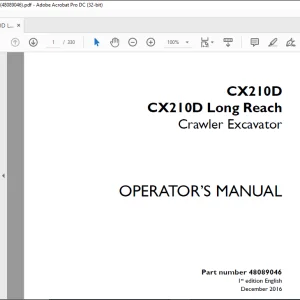 Case CX210D CX210D Long Reach Crawler Excavator Operator's Manual 48089046 - PDF DOWNLOAD