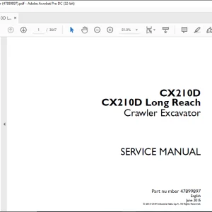 Case CX210D CX210D Long Reach Crawler Excavator Service Manual 47899897 - PDF DOWNLOAD