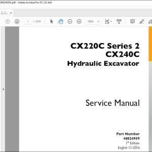 Case CX220C Series 2 CX240C Hydraulic Excavator Service Manual 48024959 -  PDF DOWNLOAD