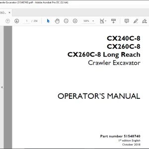 Case CX240C-8 CX260C-8 CX260C-8 Long Reach Crawler Excavator Operator's Manual 51548740 - PDF DOWNLOAD