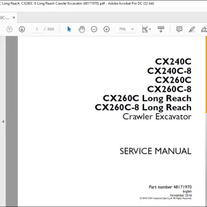 Case CX240C CX240C-8 CX260C CX260C-8 CX260C Long Reach CX260C-8 Long Reach Reach Crawler Excavator Service Manual 48171970 - PDF DOWNLOAD