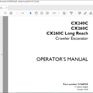 Case CX240C CX260C CX260C Long Reach Crawler Excavator Operator's Manual 51548765 - PDF DOWNLOAD
