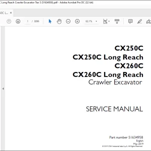 Case CX250C CX250C Long Reach CX260C CX260C Long Reach Crawler Excavator Service Manual 51634958 - PDF DOWNLOAD