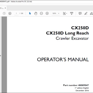 Case CX250D CX250D Long Reach Crawler Excavator Operator's Manual 48089047 - PDF DOWNLOAD