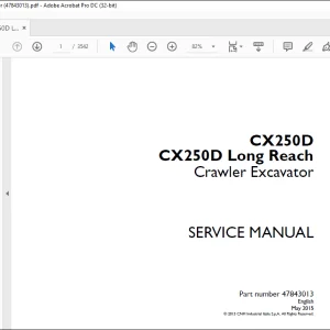 Case CX250D CX250D Long Reach Crawler Excavator Service Manual 47843013 - PDF DOWNLOAD