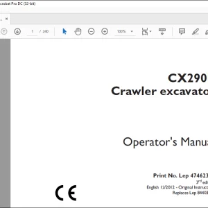 Case CX290B Crawler Excavator Operator's Manual 47462337- PDF DOWNLOAD